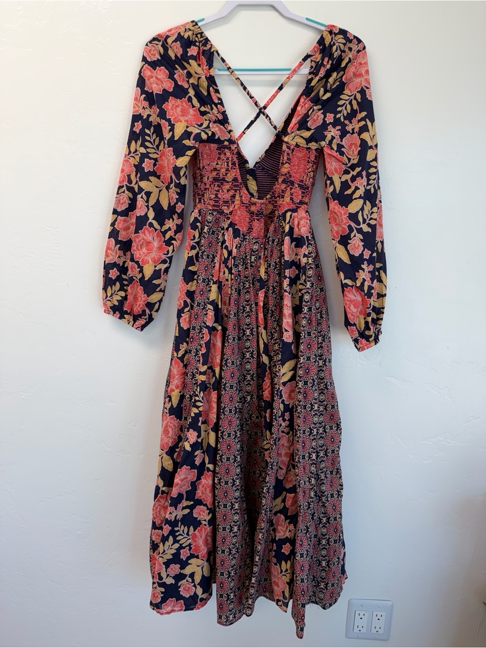 NWT Free People A New Way Floral Button-Front in Navy and Pink Maxi Dress SizeXL - Picture 9 of 17